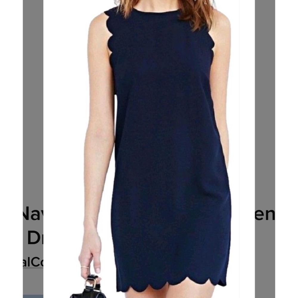 J. CREW Factory Navy Blue Scalloped Hem Mini Dress
